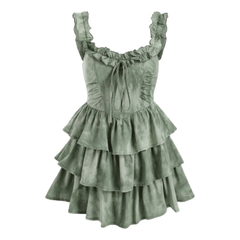 Green tiered tie-up dress