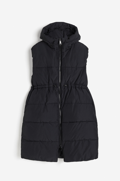 Black hooded puffer vest