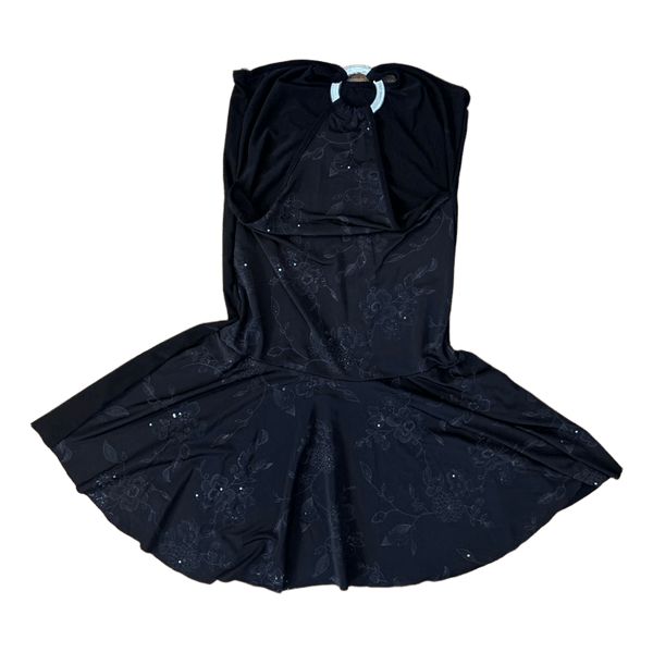 Black halter floral mini dress