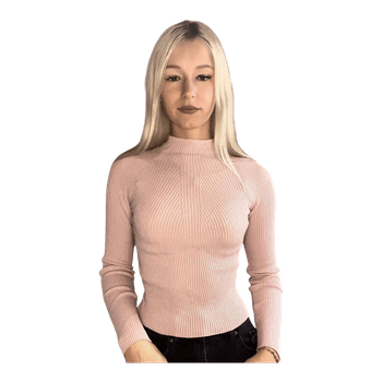 Pink ribbed style mock neck top