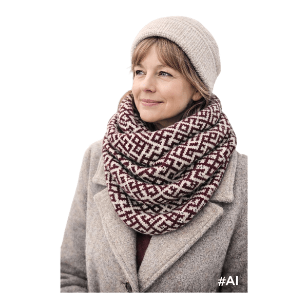 100% Wool Infinity Scarf – Burgundy / White