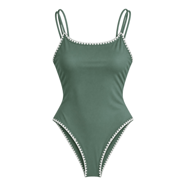 Stradivarius - Grøn badedragt med hvide detaljer