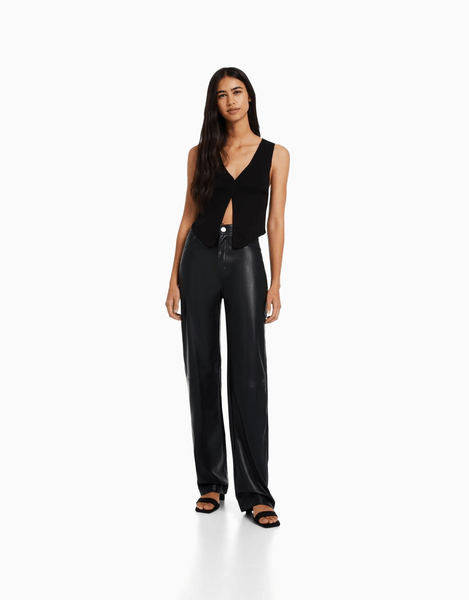 Straight Faux Leather Trousers