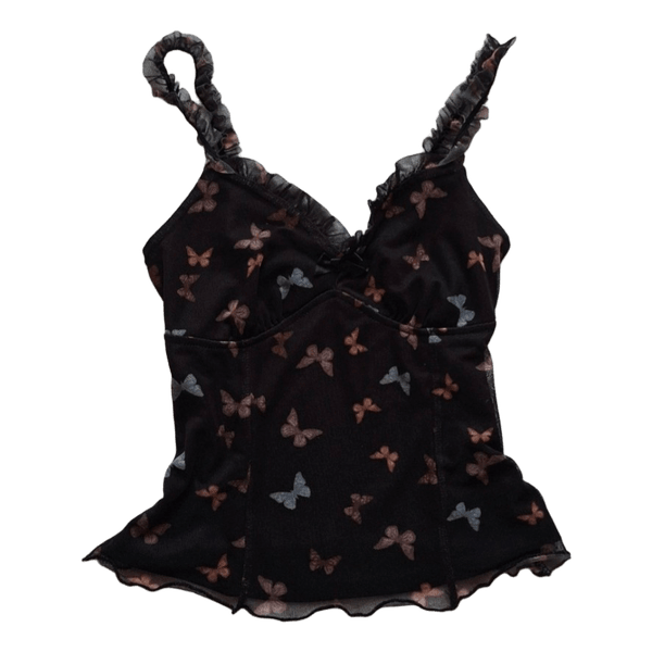 Butterfly print mesh camisole