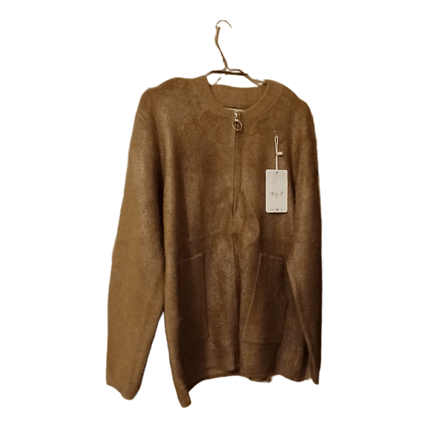 Brown knit zip cardigan