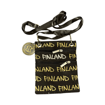 Small souvenir shoulder bag from Robin Ruth with “Finland” print.