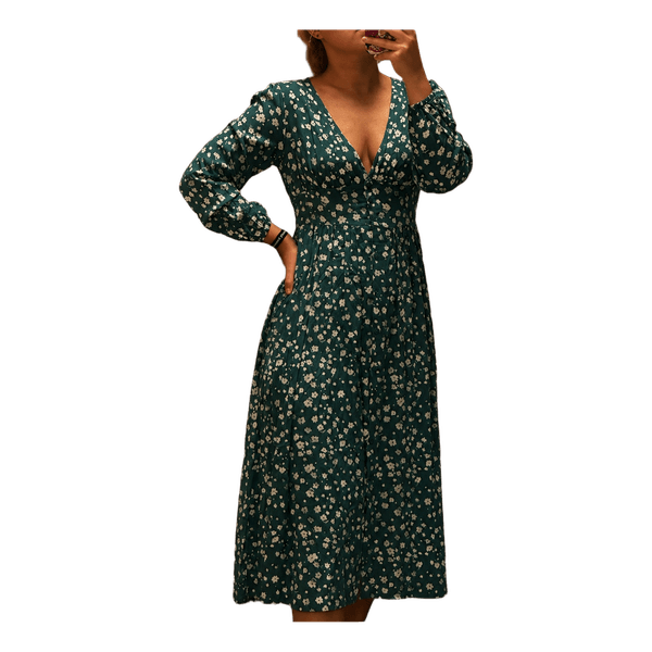 Green floral long dress