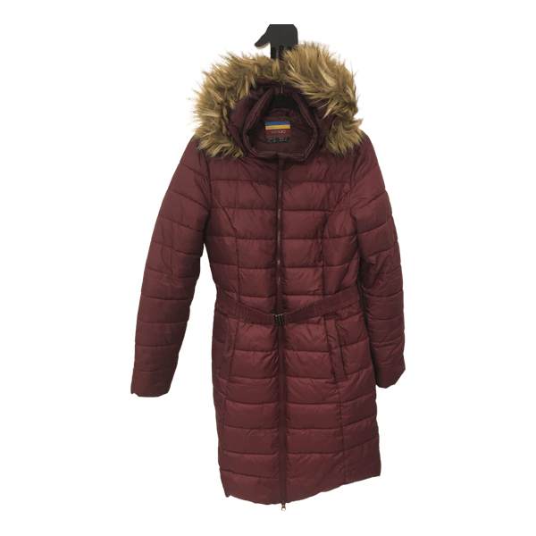 Burgundy hooded puffer coat