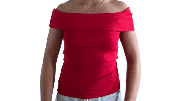 Red off-shoulder top