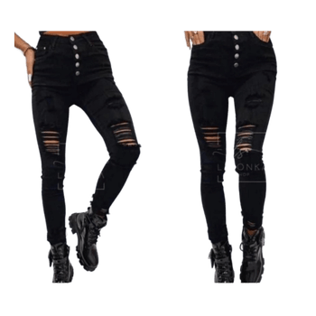 Black distressed high-waist jeans