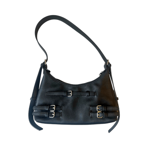 Black faux leather shoulder bag