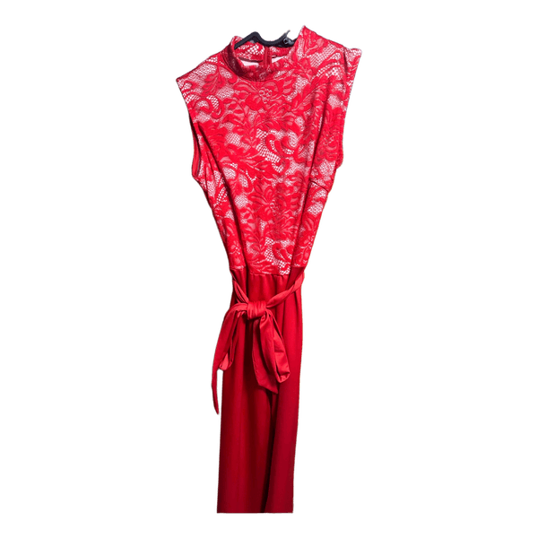 Red lace sleeveless jumpsuit