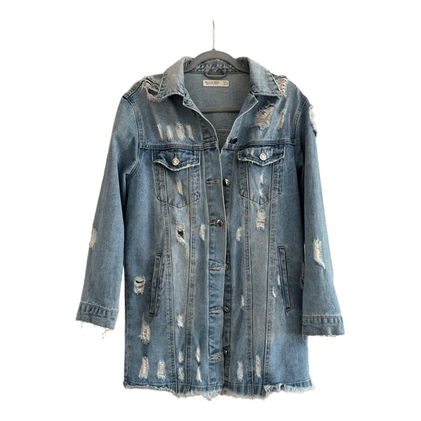 Blue distressed denim jacket