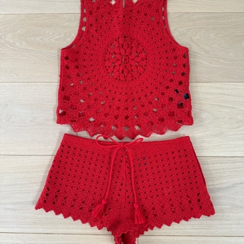 Red crochet beach set