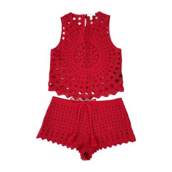 Red crochet beach set