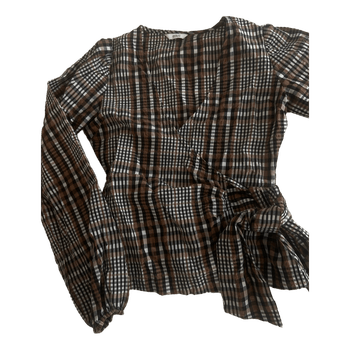Brown plaid wrap top