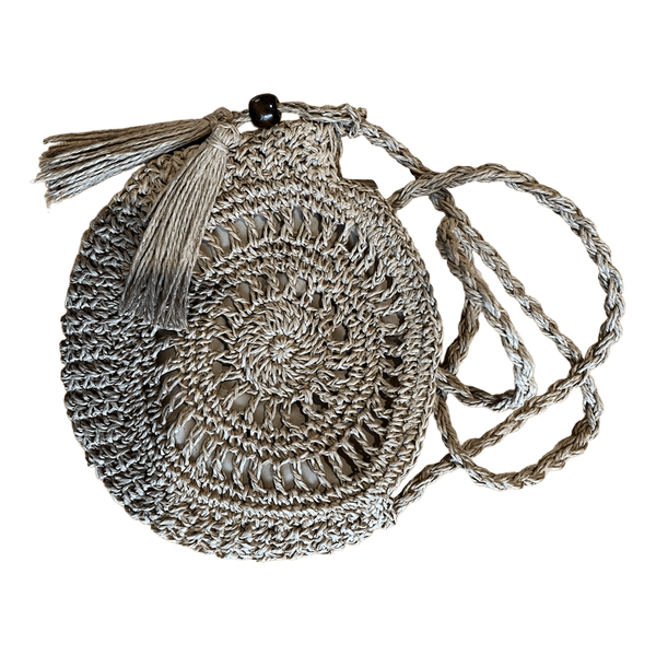 Beige round straw bag