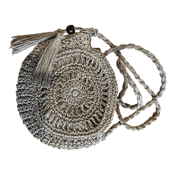 Beige round straw bag