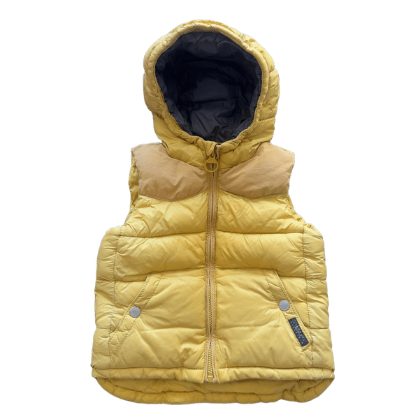 Yellow hooded puffer vest