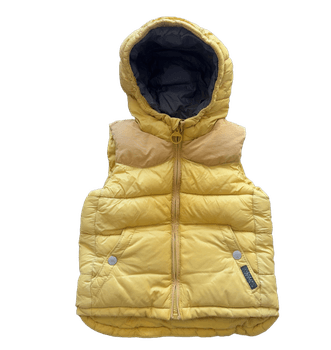 Yellow hooded puffer vest