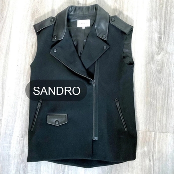 Sandro Paris leather cotton wool bike jacket vest L 40 M 38