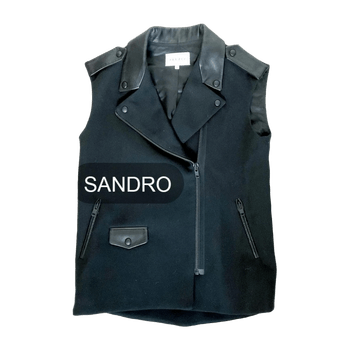 Sandro Paris leather cotton wool bike jacket vest L 40 M 38