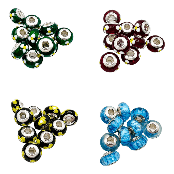 Glass flower charm beads - Pandora style