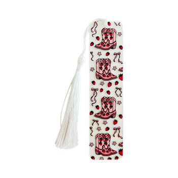 Pink saapaskuvioinen kirjanmerkki