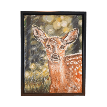 Peura Bambi öljy maalaus ja kehystetty