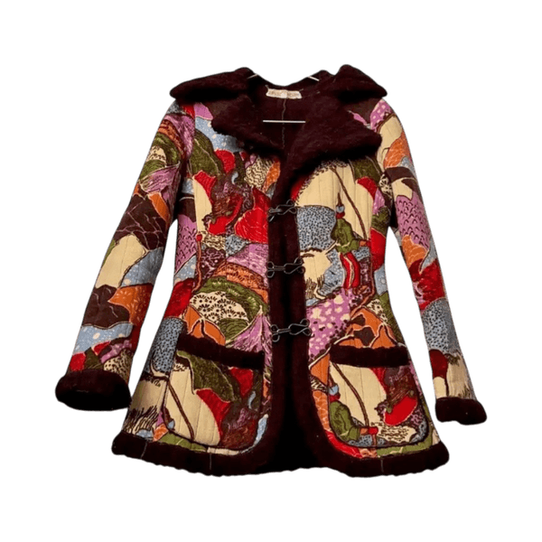 Colourful statement jacket with fur trim