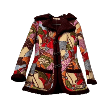 Colourful statement jacket with fur trim