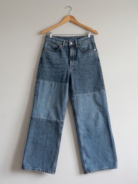 Blue patchwork wide jeans