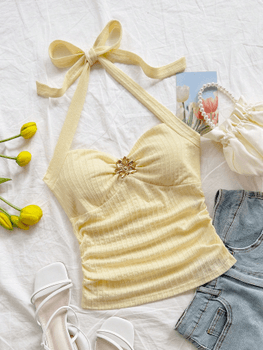 V-neck floral halter top