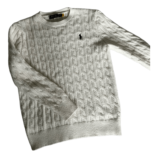 White cable knit sweater