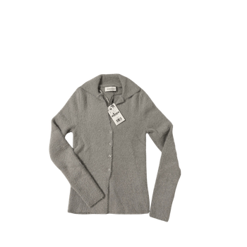 Grey fuzzy button cardigan