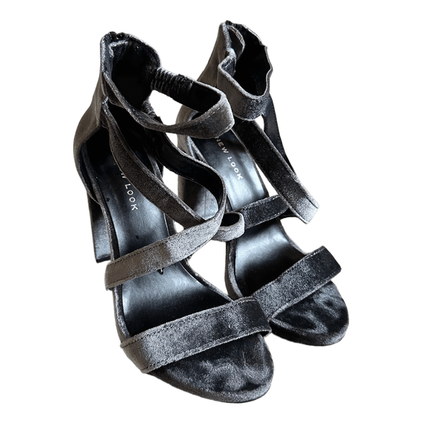 Grey velvet block heels from New Look