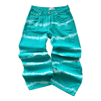 MNG turquoise tie dye wide leg jeans XS aqua denim trousers