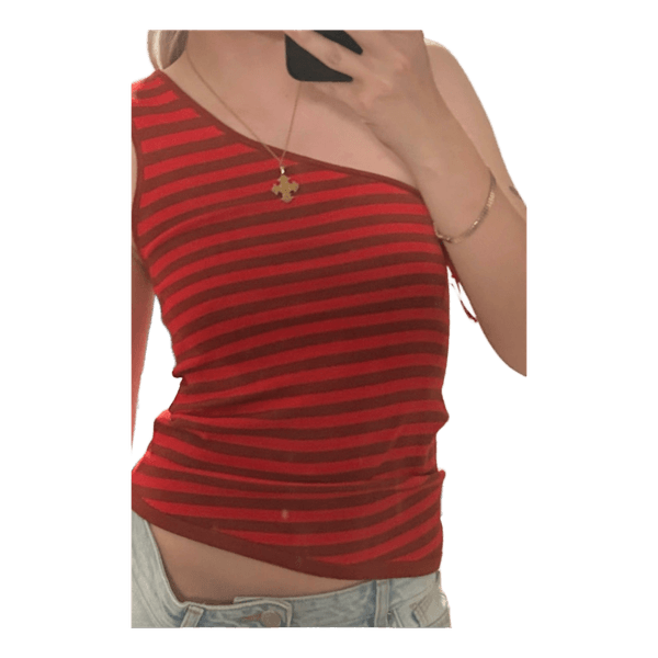 Rød stribet one-shoulder top