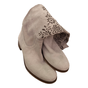 Beige suede laser-cut boots