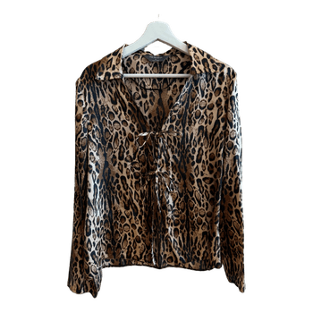 Leopard print tie blouse
