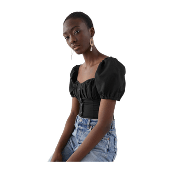 Black puff sleeve jacquard top