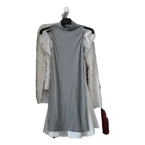 Grey ribbed high neck dress