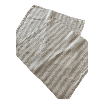 Beige raidallinen pellavaliina / tabletti 2 kpl