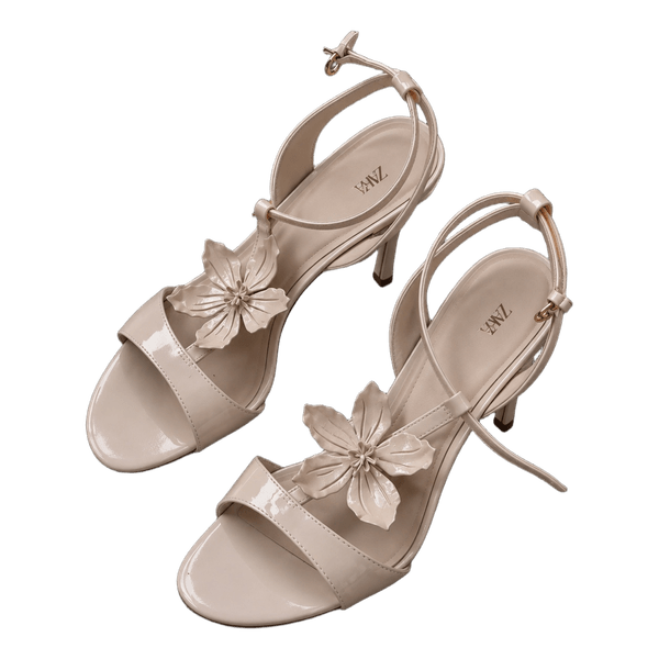 Zara beige floral heeled sandals
