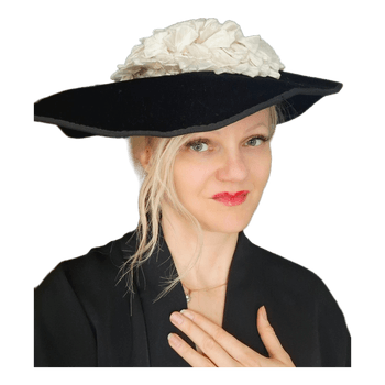 Vintage unique piece black velvet wide brim hat