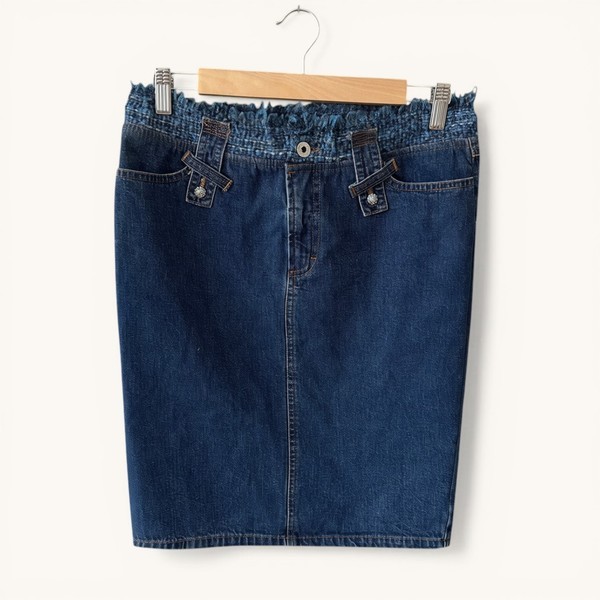 D&G Dolce & Gabbana Jeanskjol / Dam IT42 (S/M) – Mörkblå Denim & Tweedkant