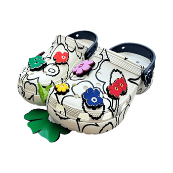 Beige marimekko kukkakuviolliset crocsit