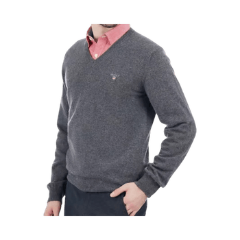 GANT Lambswool Cashmere V-Neck M • Classic Grey Knit • Soft Premium Wool Sweater