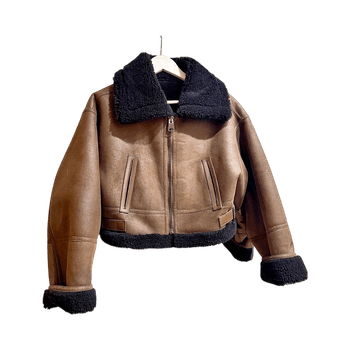 Brown cropped shearling jacket