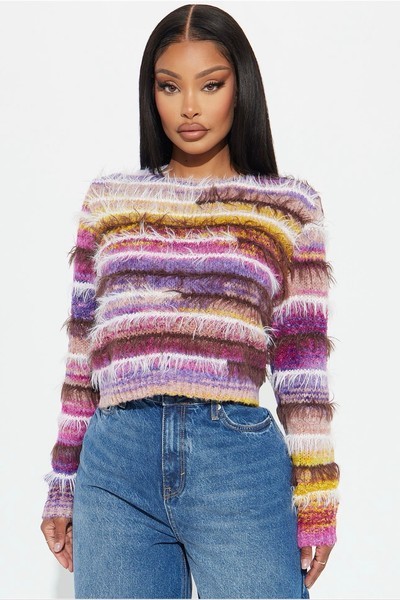 Multicolor striped fluffy sweater
